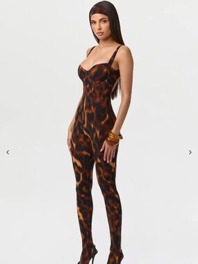 Naked Wardrobe Leopard Open Back Catsuit Jumpsuit